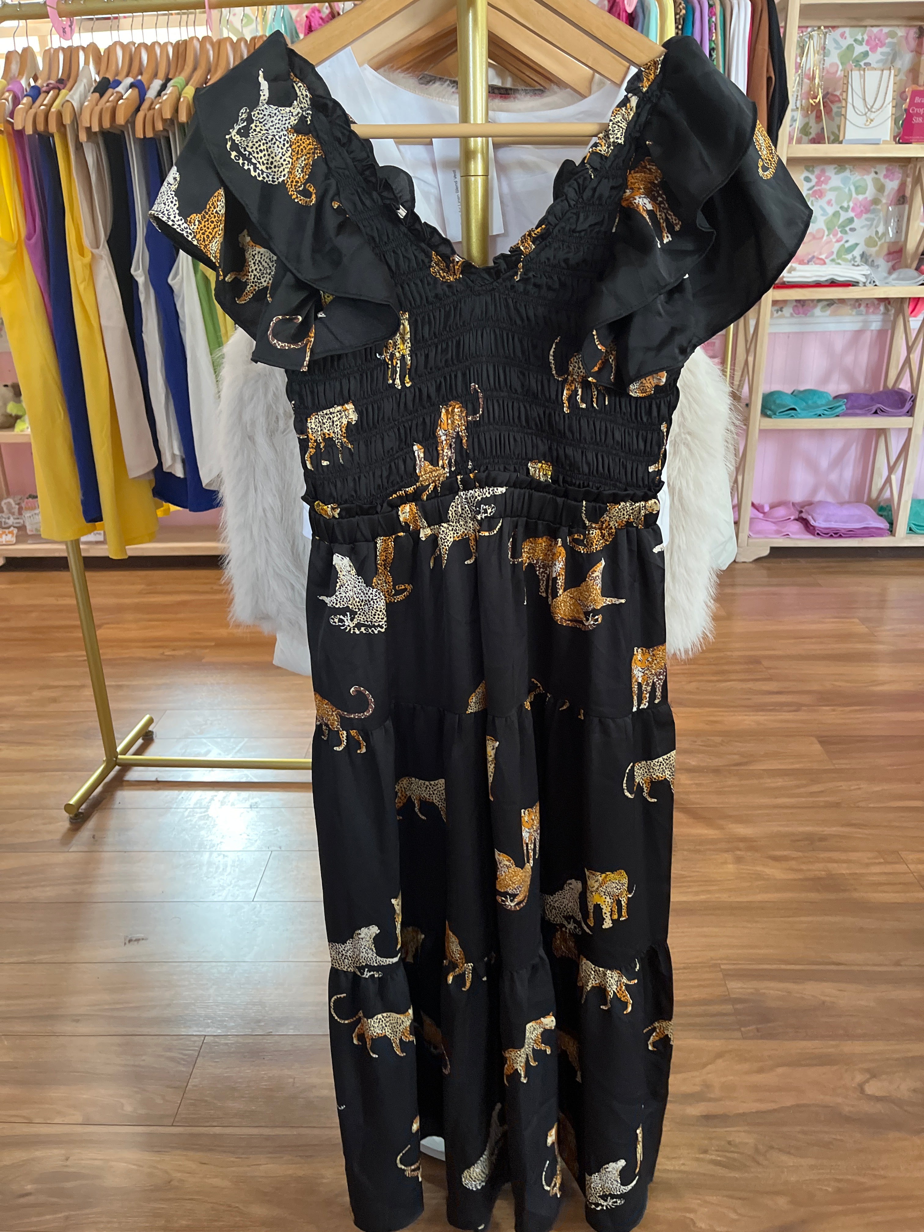 Smocked Animal Leopard Dress