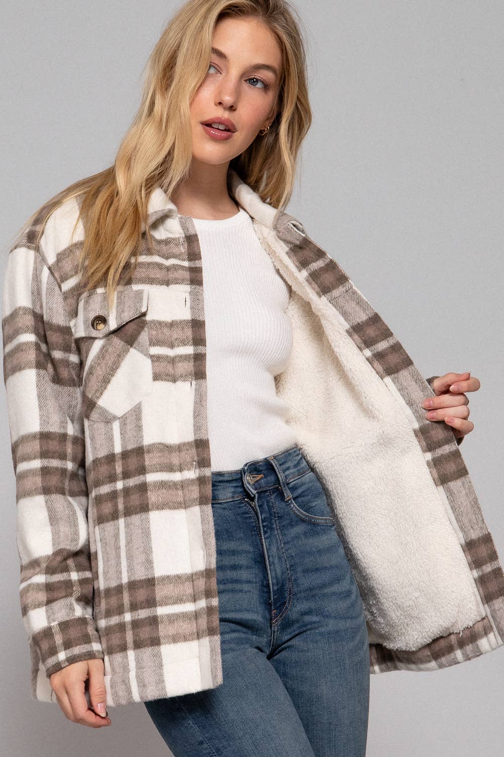 Faux Fur Brushed Plaid Jacket