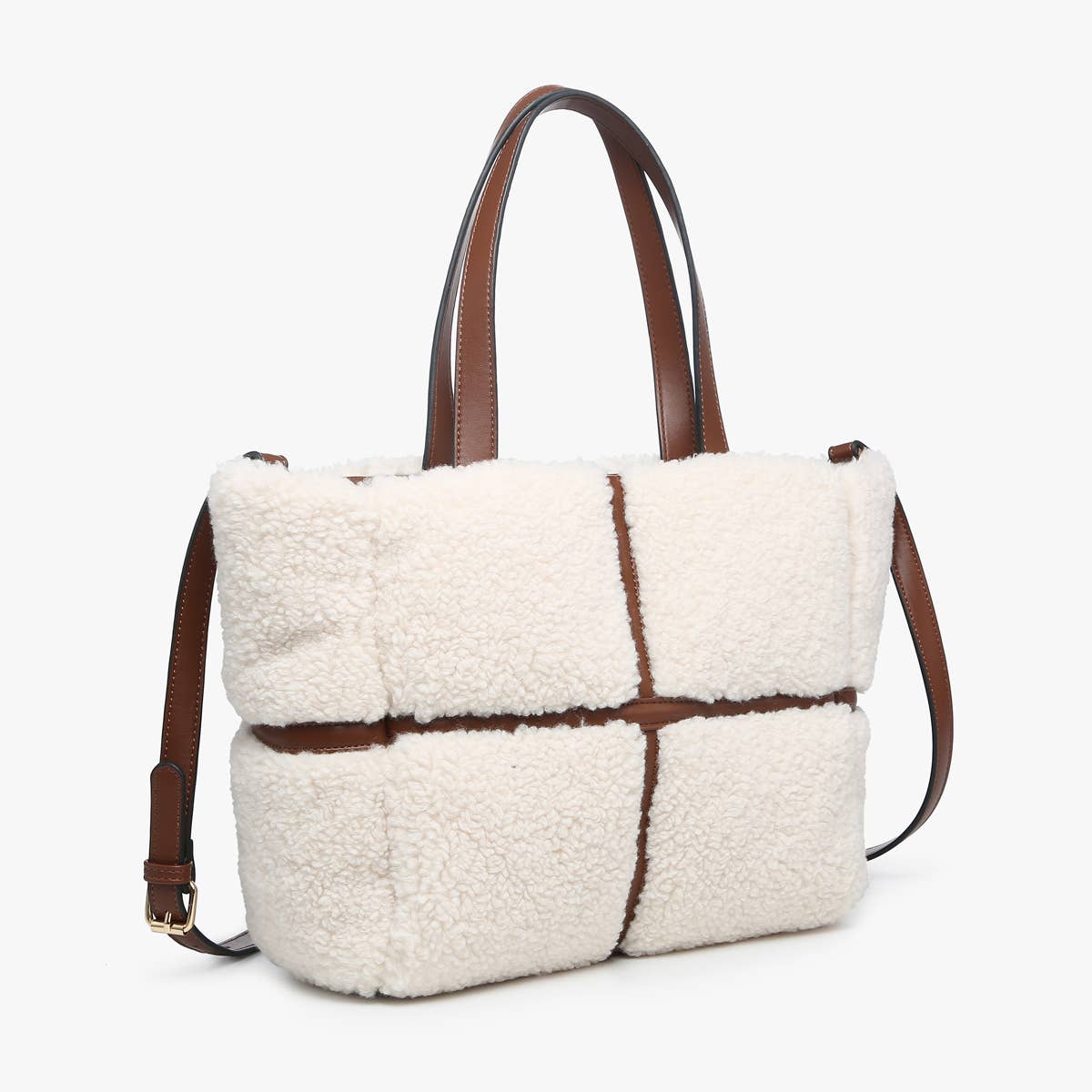 Marlene Sherpa Contrast Tote- Chestnut