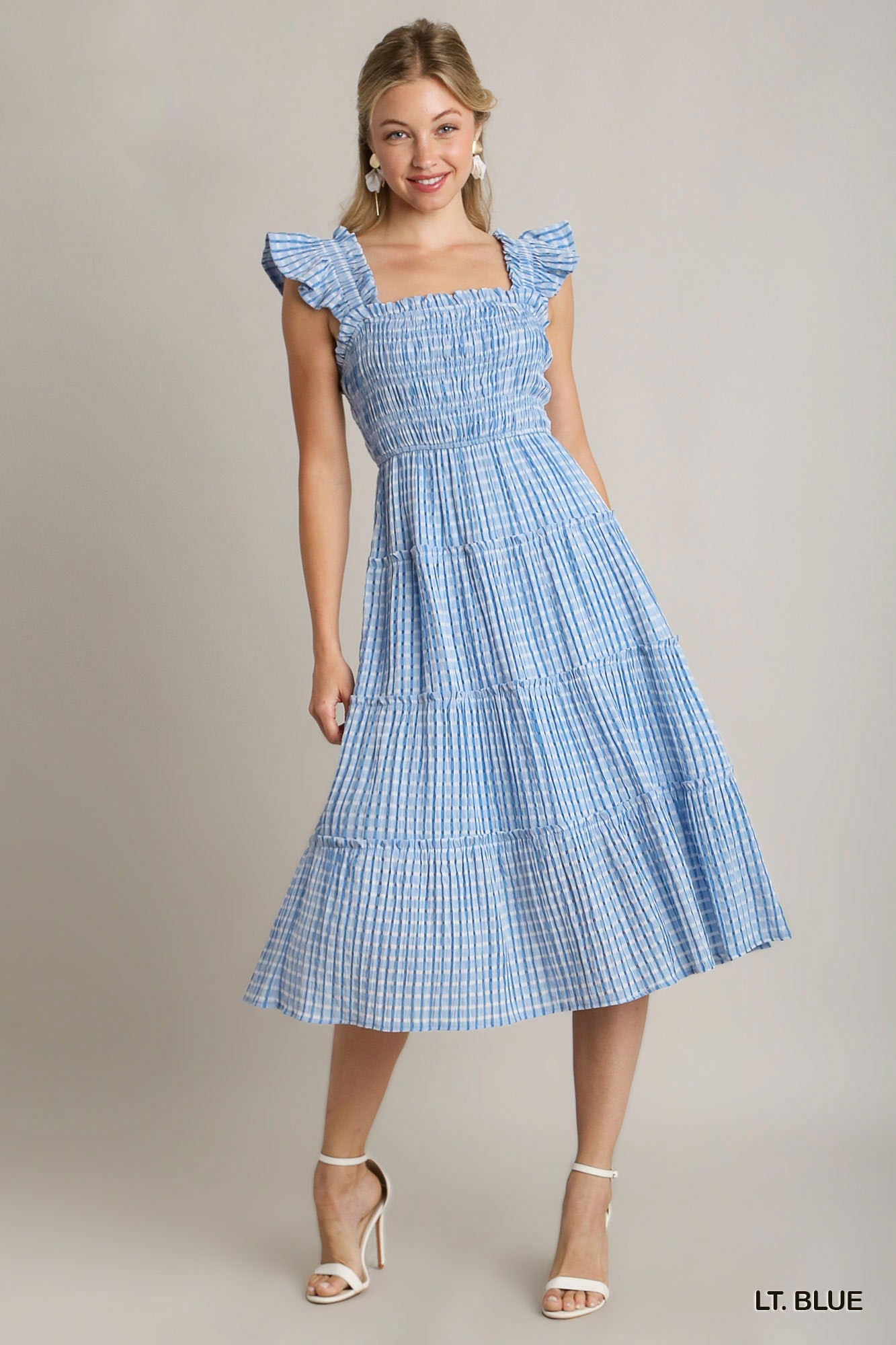 Flirty Seersucker Smocked A-Line Dress L