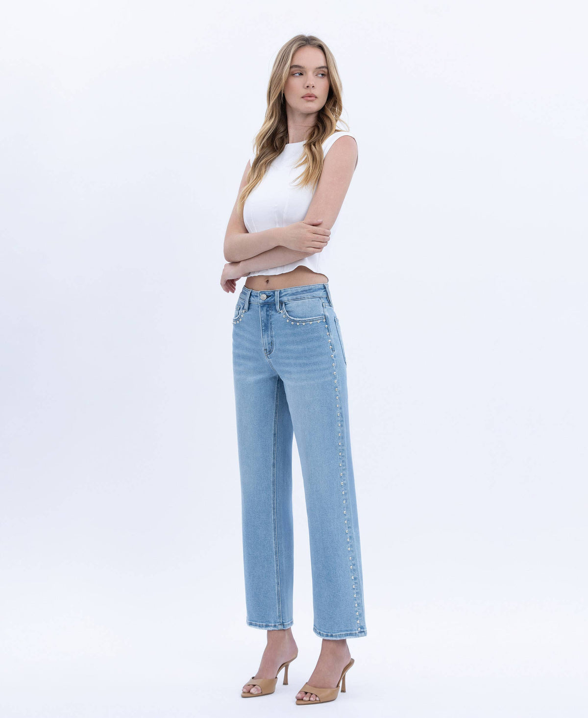 High Rise Stud Ankle Denim