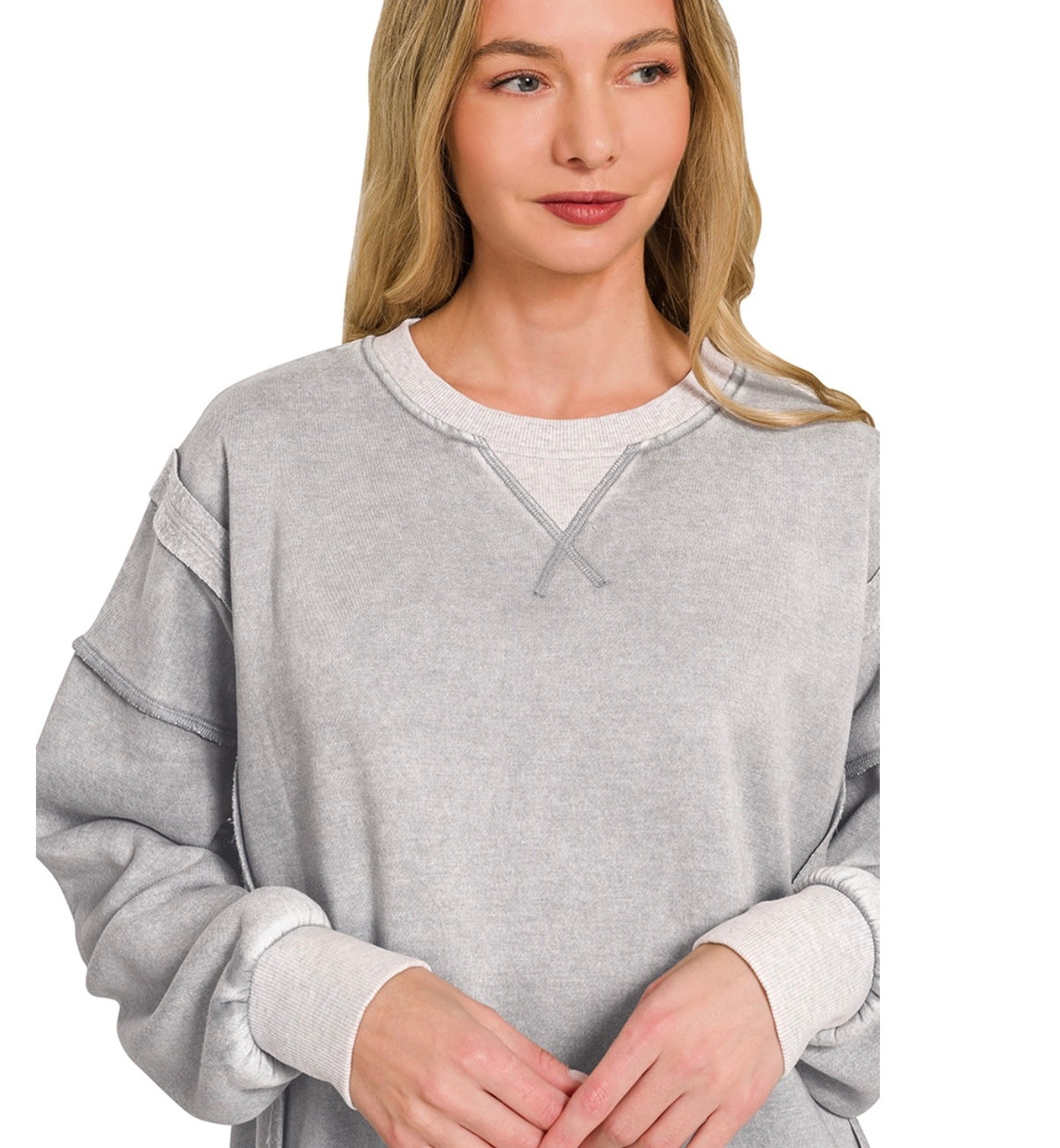 Trim Colorblock Fleece Pullover Sweatshirt