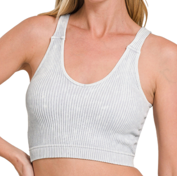 Washed Ribbed Bralette: Light Grey