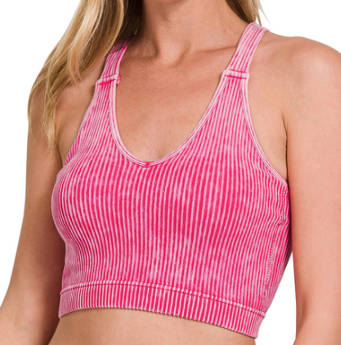 Washed Ribbed Bralette: Magenta
