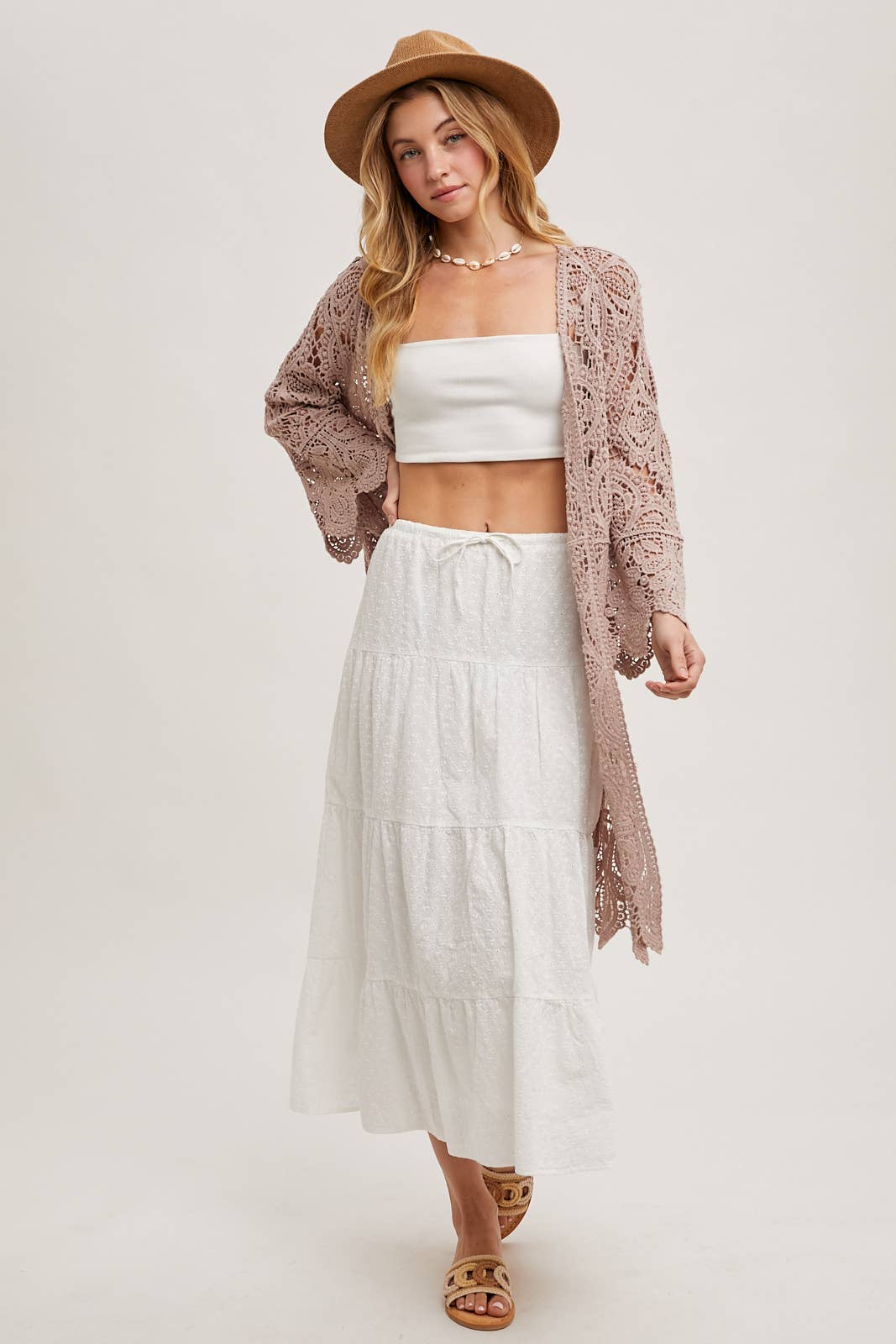CROCHET OPEN FRONT BELL SLEEVED CARDIGAN