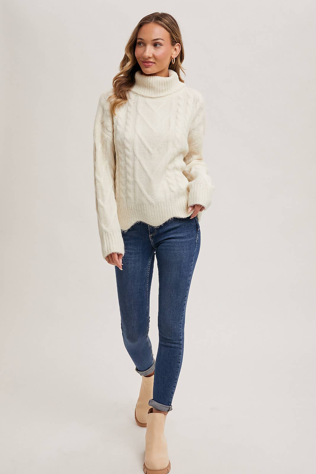 Scallop Hem Turtleneck Sweater