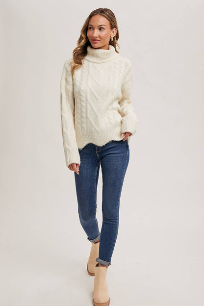 Scallop Hem Turtleneck Sweater