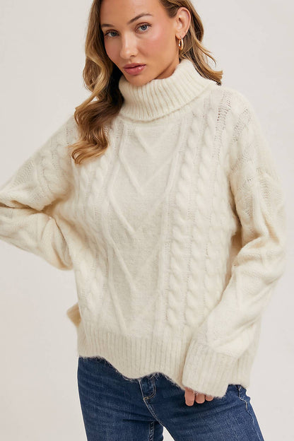 Scallop Hem Turtleneck Sweater