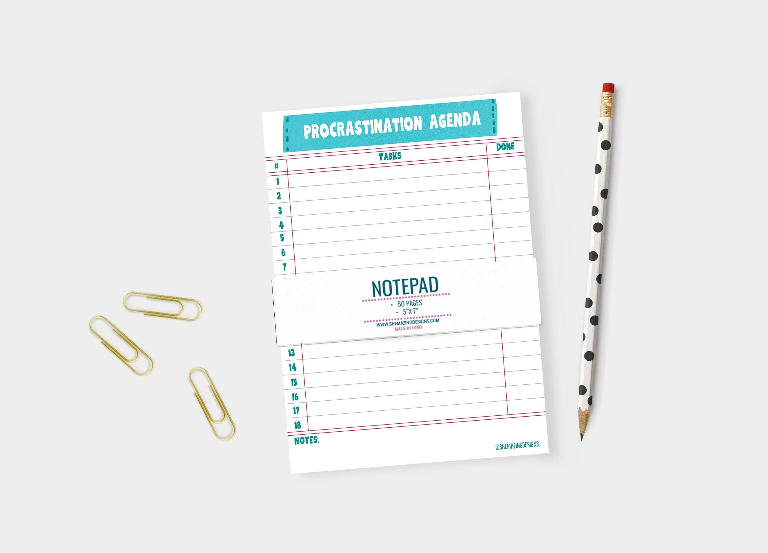 Funny To-Do List Notepad, Procrastination Agenda - 5x7