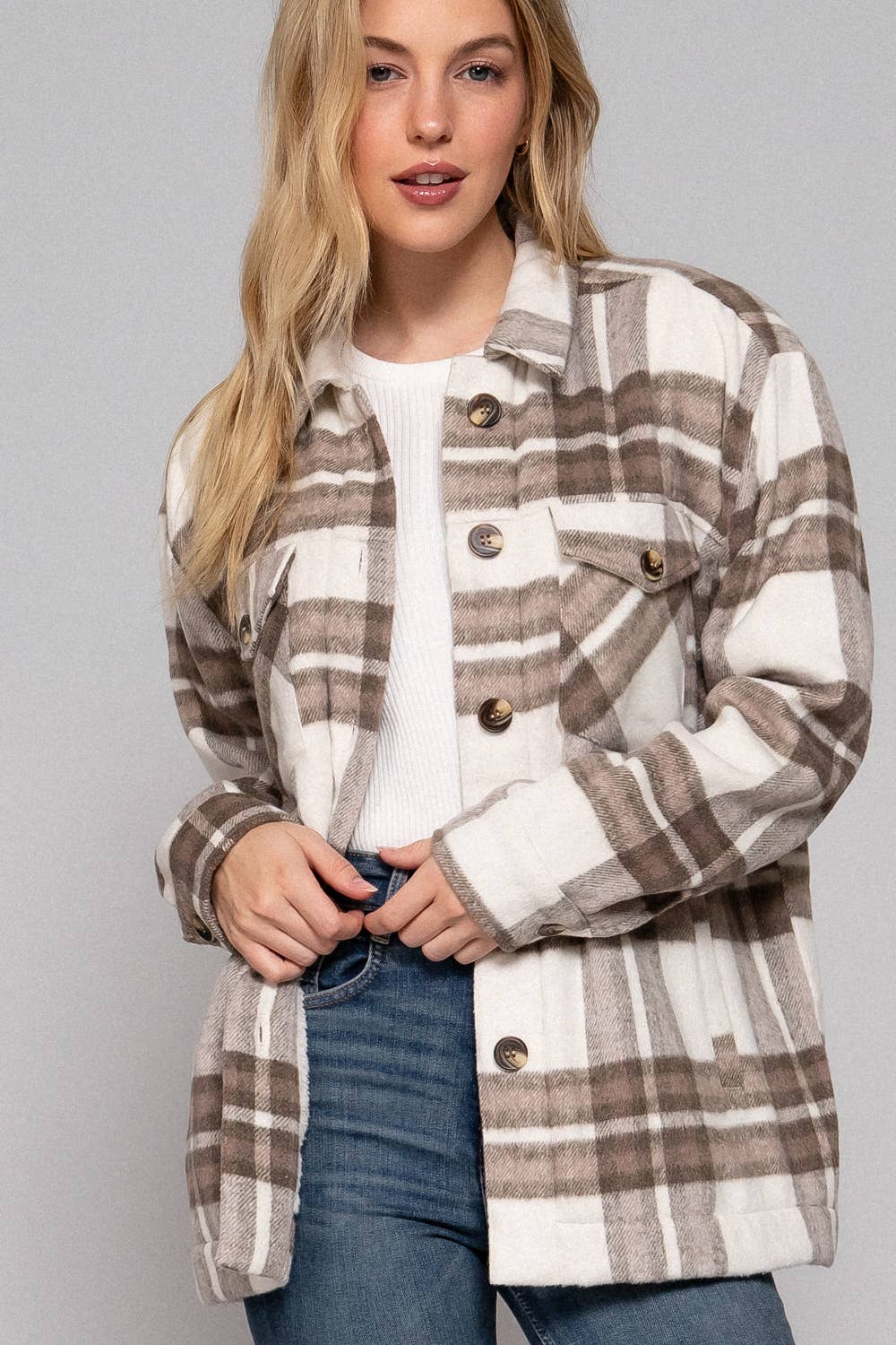 Faux Fur Brushed Plaid Jacket
