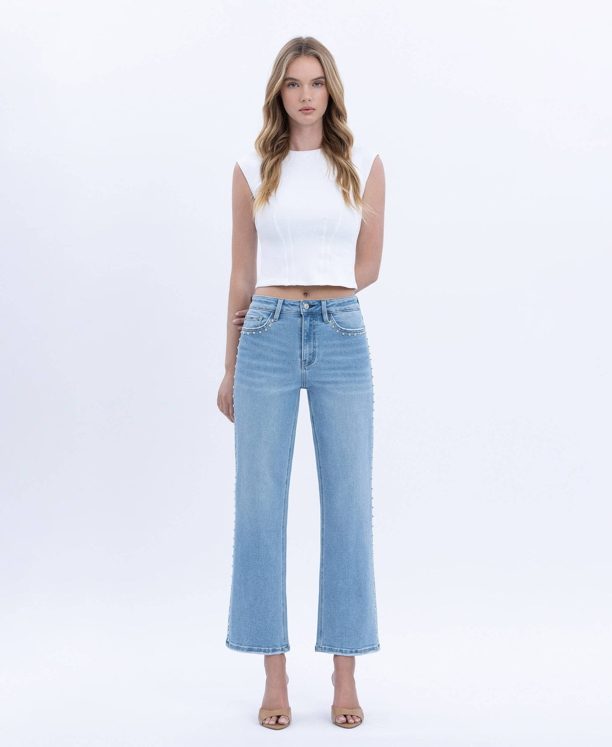 High Rise Stud Ankle Denim