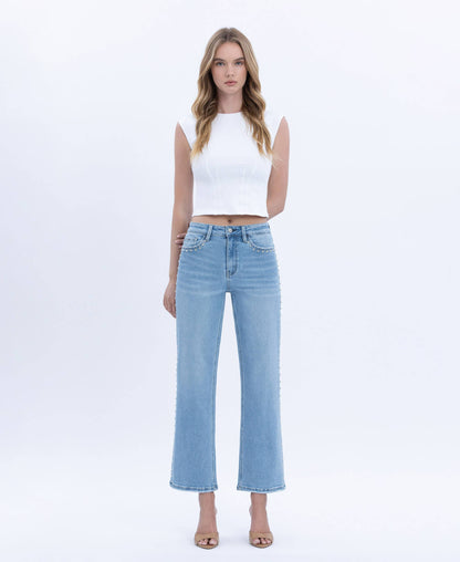 High Rise Stud Ankle Denim
