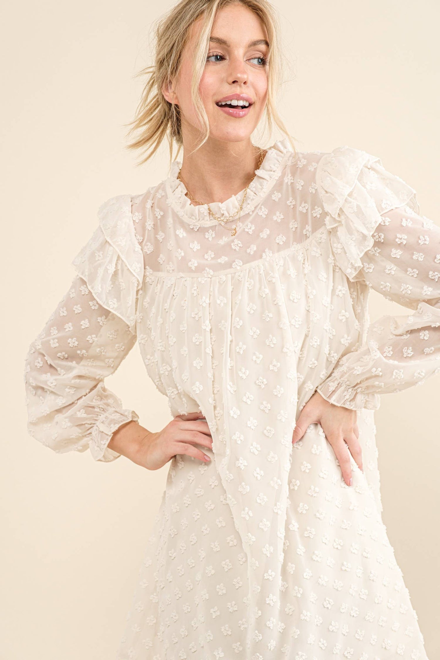 Lovely Ruffle Shoulder Woven Dress