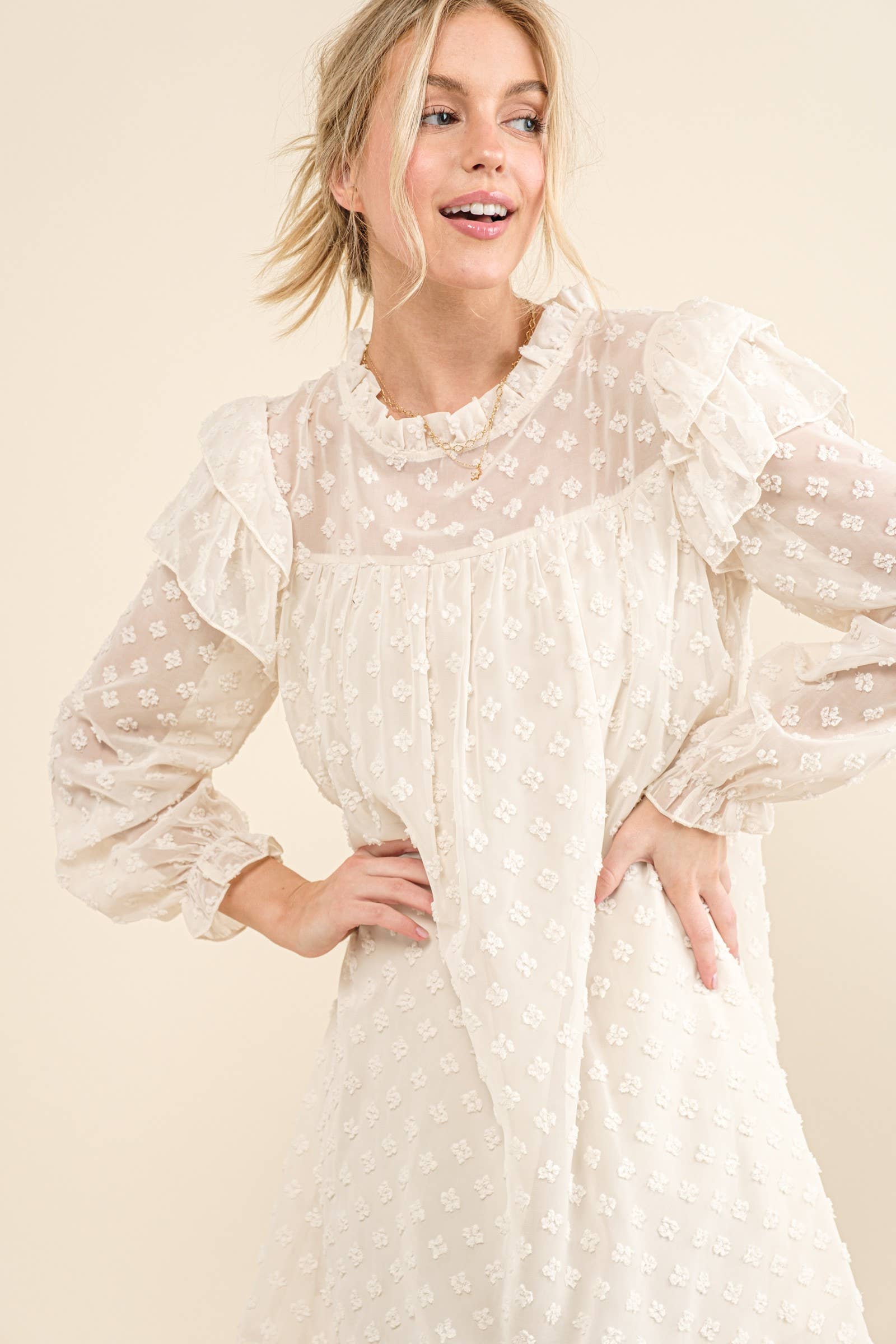 Lovely Ruffle Shoulder Woven Dress