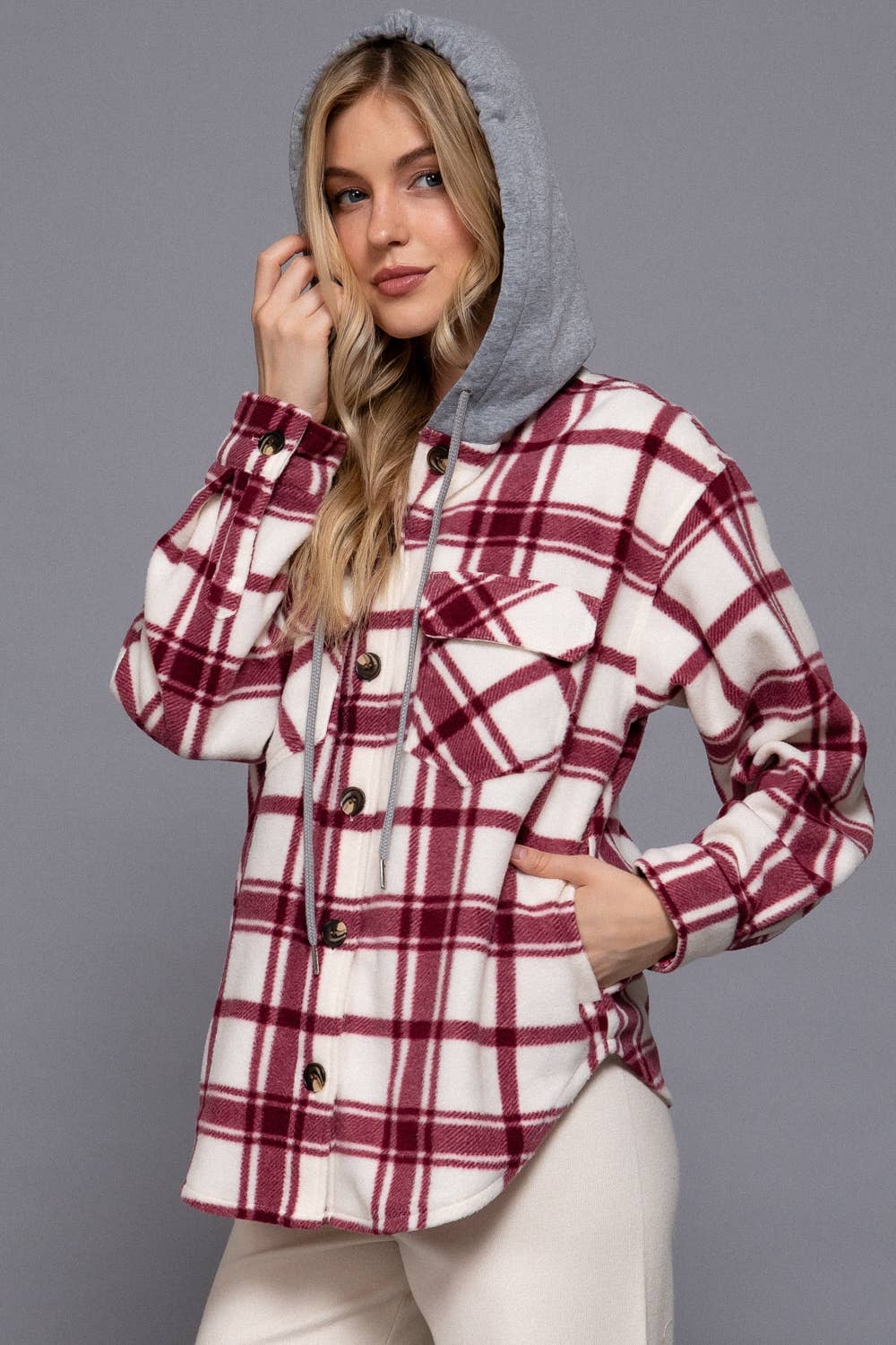 Wine Hooded Fleece Jacket