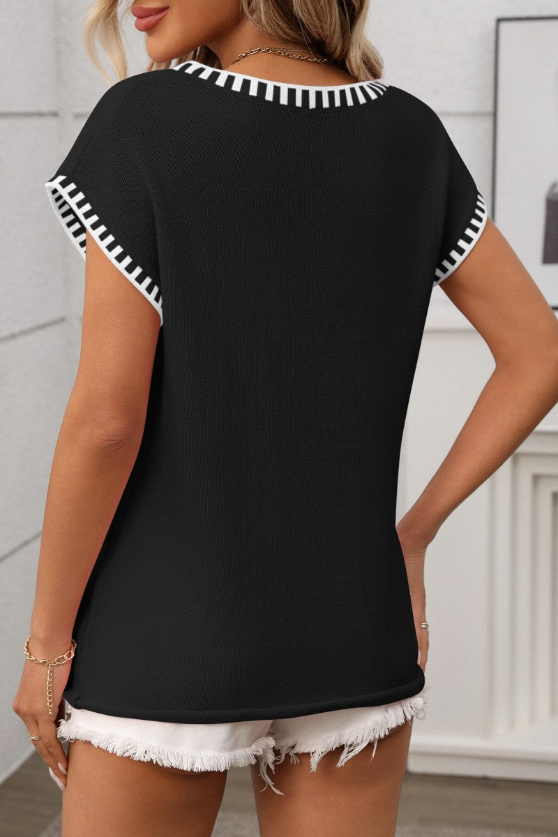 Borderline Trim V Neck Knit Vest