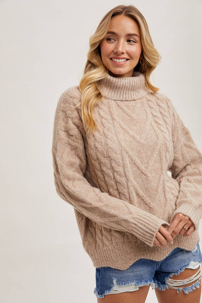 Scallop Hem Turtleneck Sweater