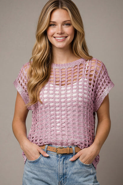 Lilac Petals Shimmer Crochet Top