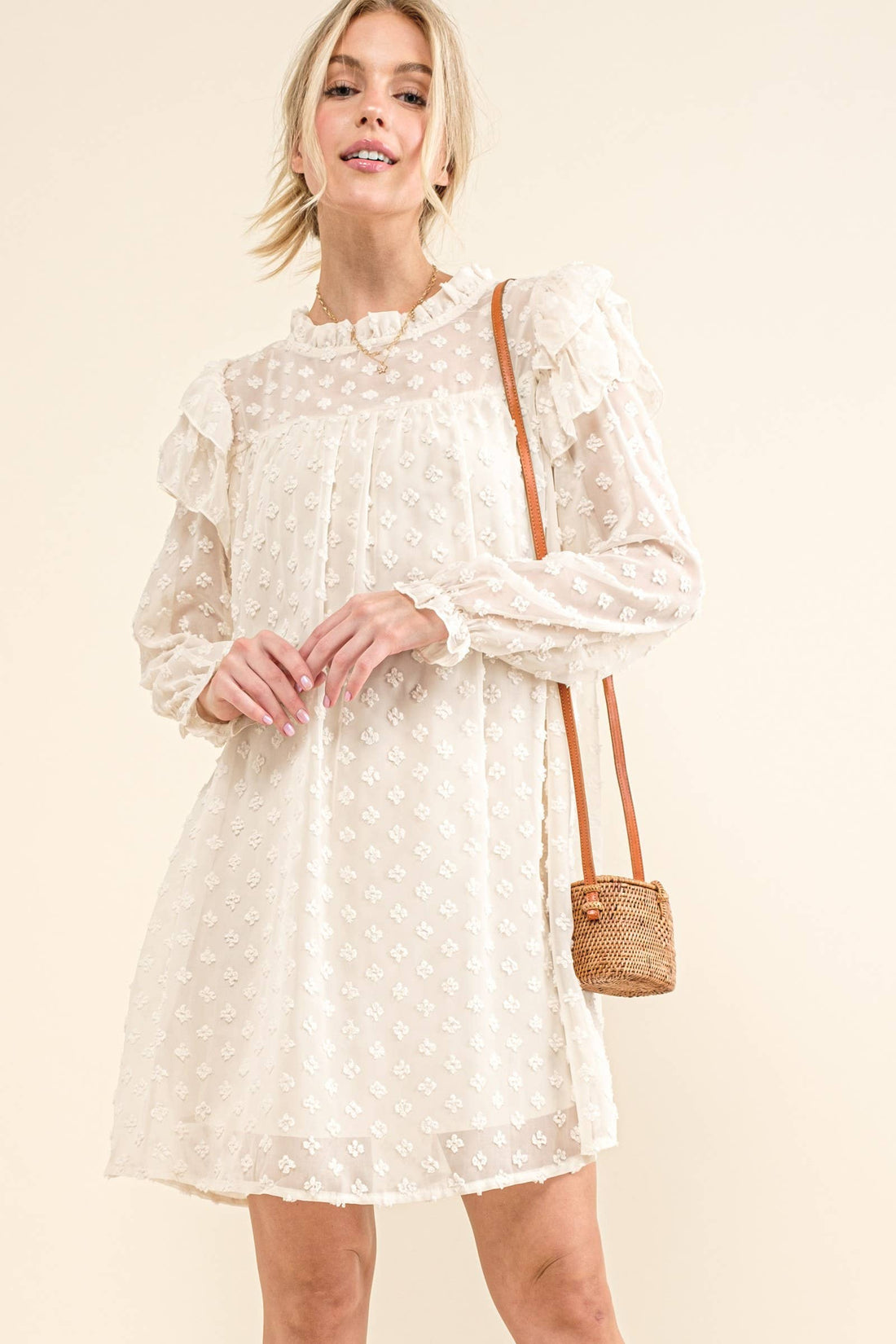 Lovely Ruffle Shoulder Woven Dress