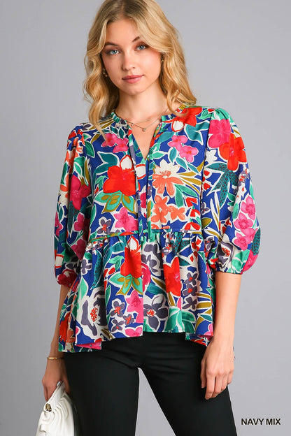 Blooming Floral Balloon Sleeve Top
