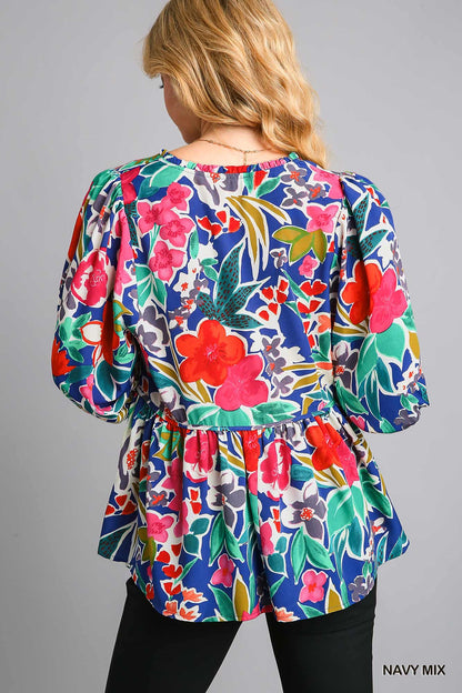Blooming Floral Balloon Sleeve Top