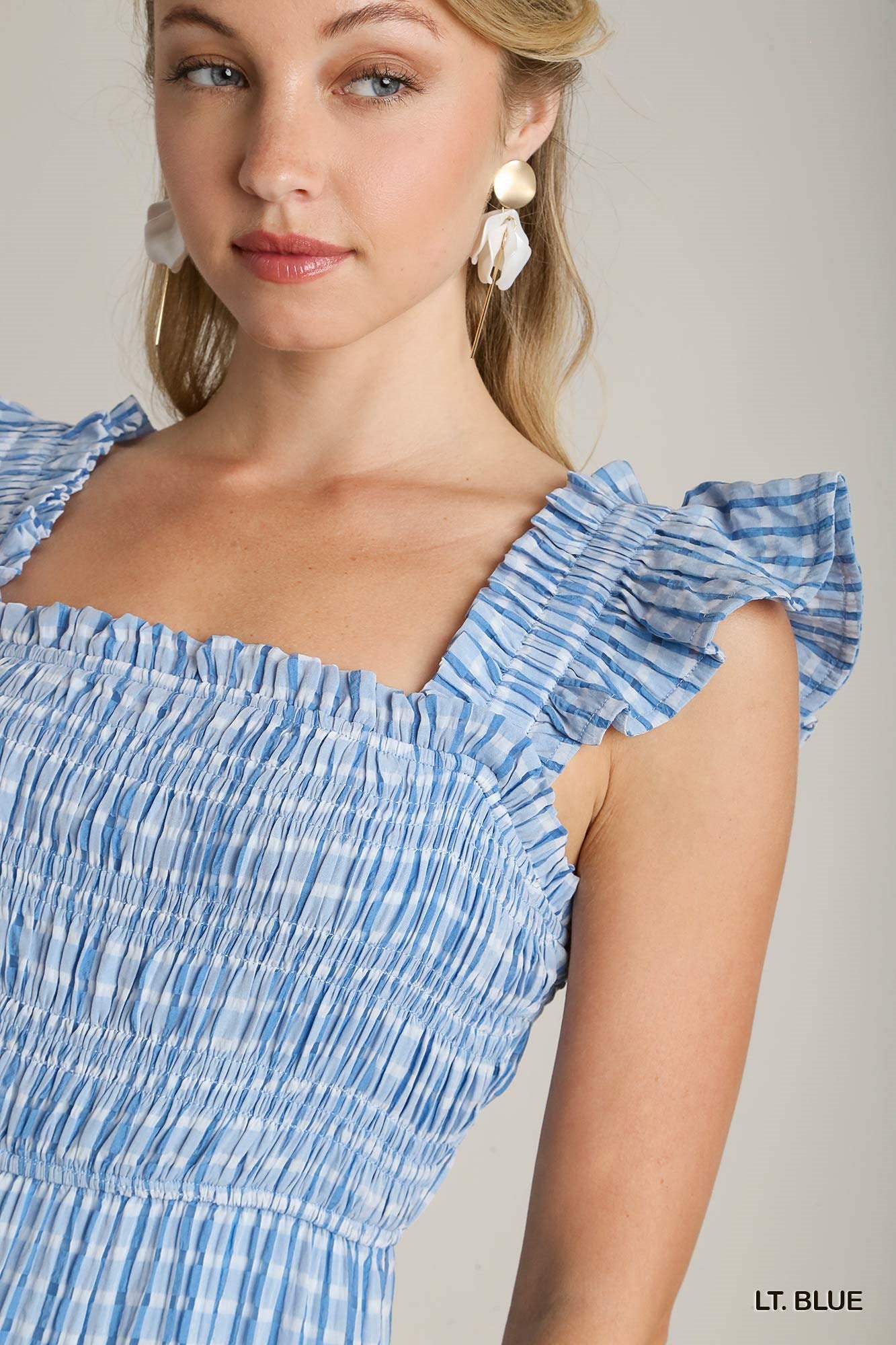 Flirty Seersucker Smocked A-Line Dress L Flirty Seersucker Smocked A-Line Dress L