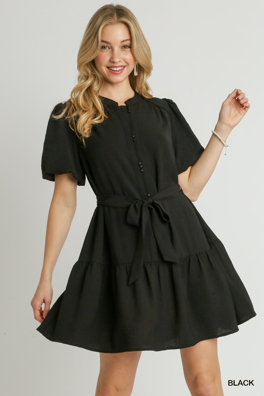 Black Button Detailed Neck Dress