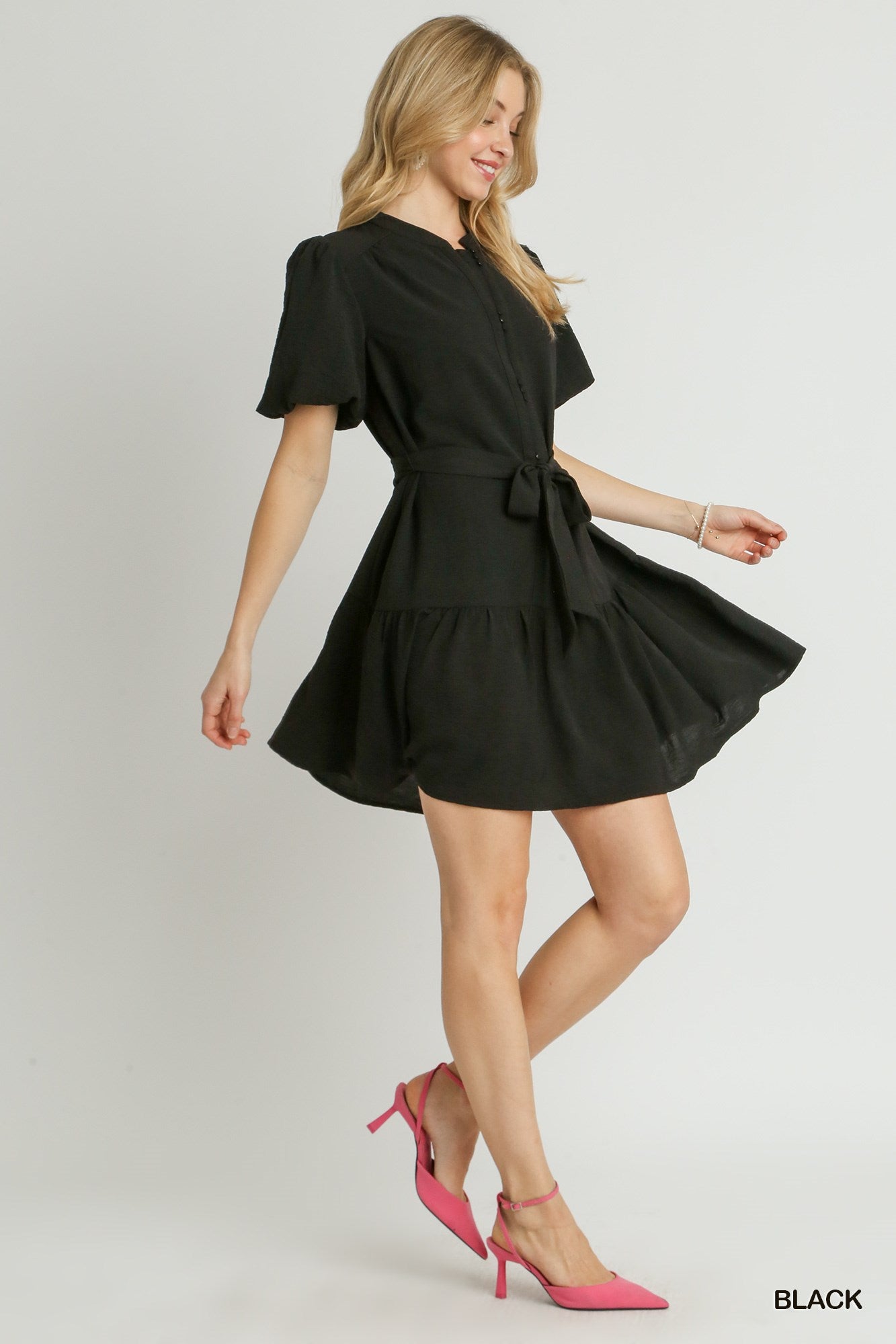 Black Button Detailed Neck Dress
