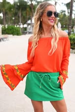 Tangerine Floral Off Shoulder Top