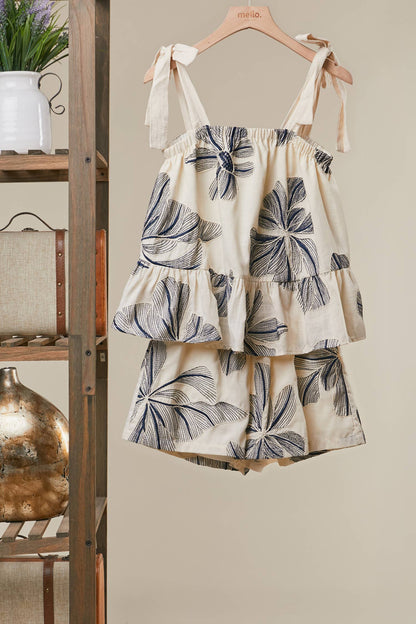Floral Print Tie-Shoulder Tiered Top