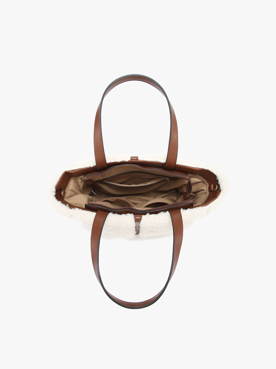 Marlene Sherpa Contrast Tote- Chestnut