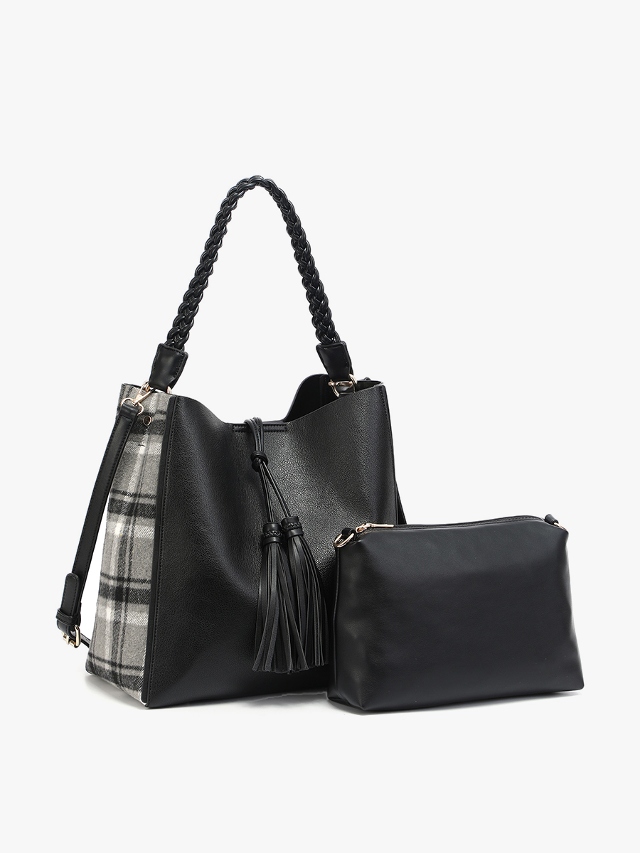 Dina Plaid Contrast Tote w/ Tassel