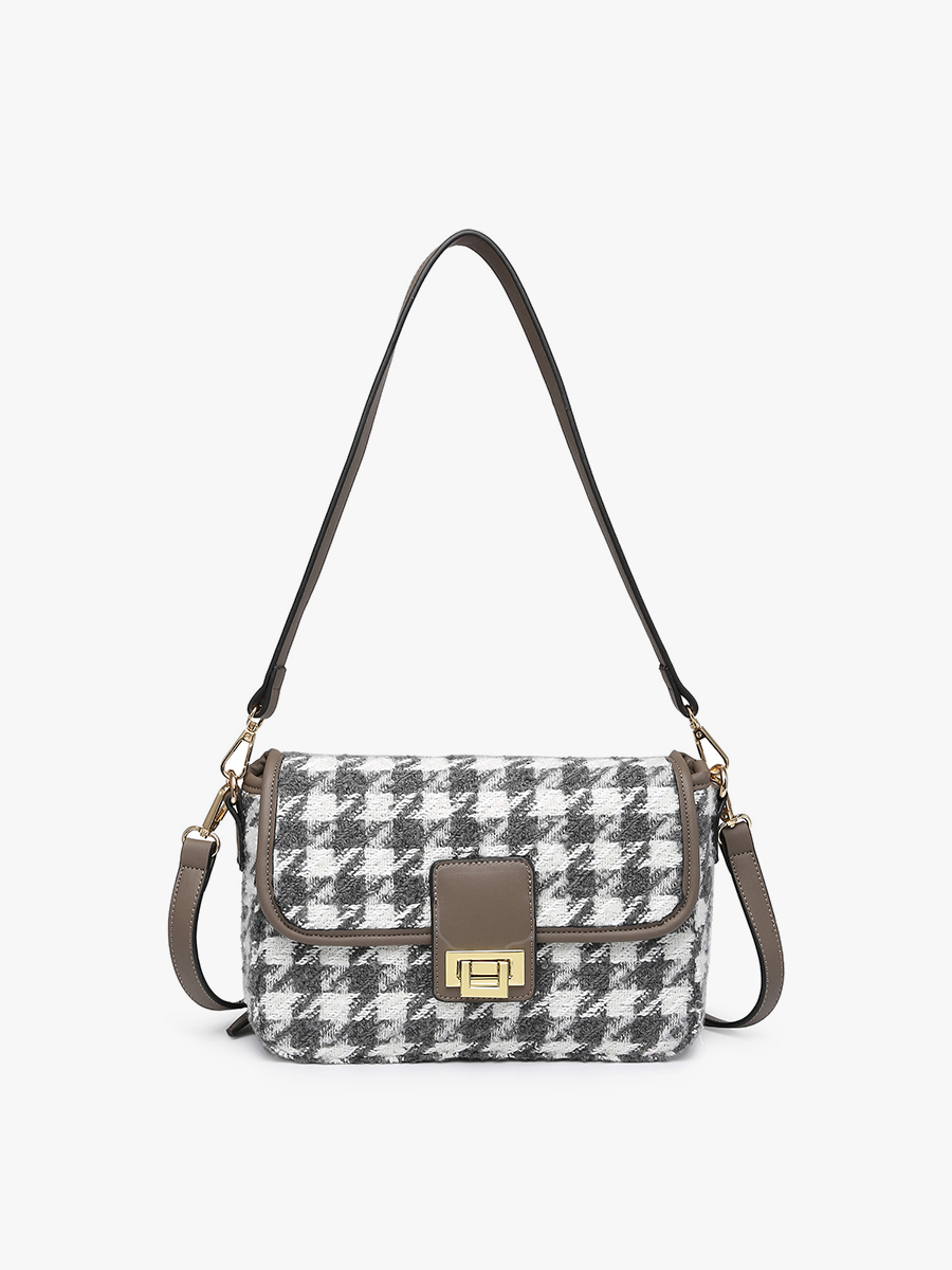 Elodie Houndstooth Crossbody-Grey
