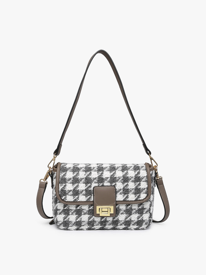 Elodie Houndstooth Crossbody-Grey