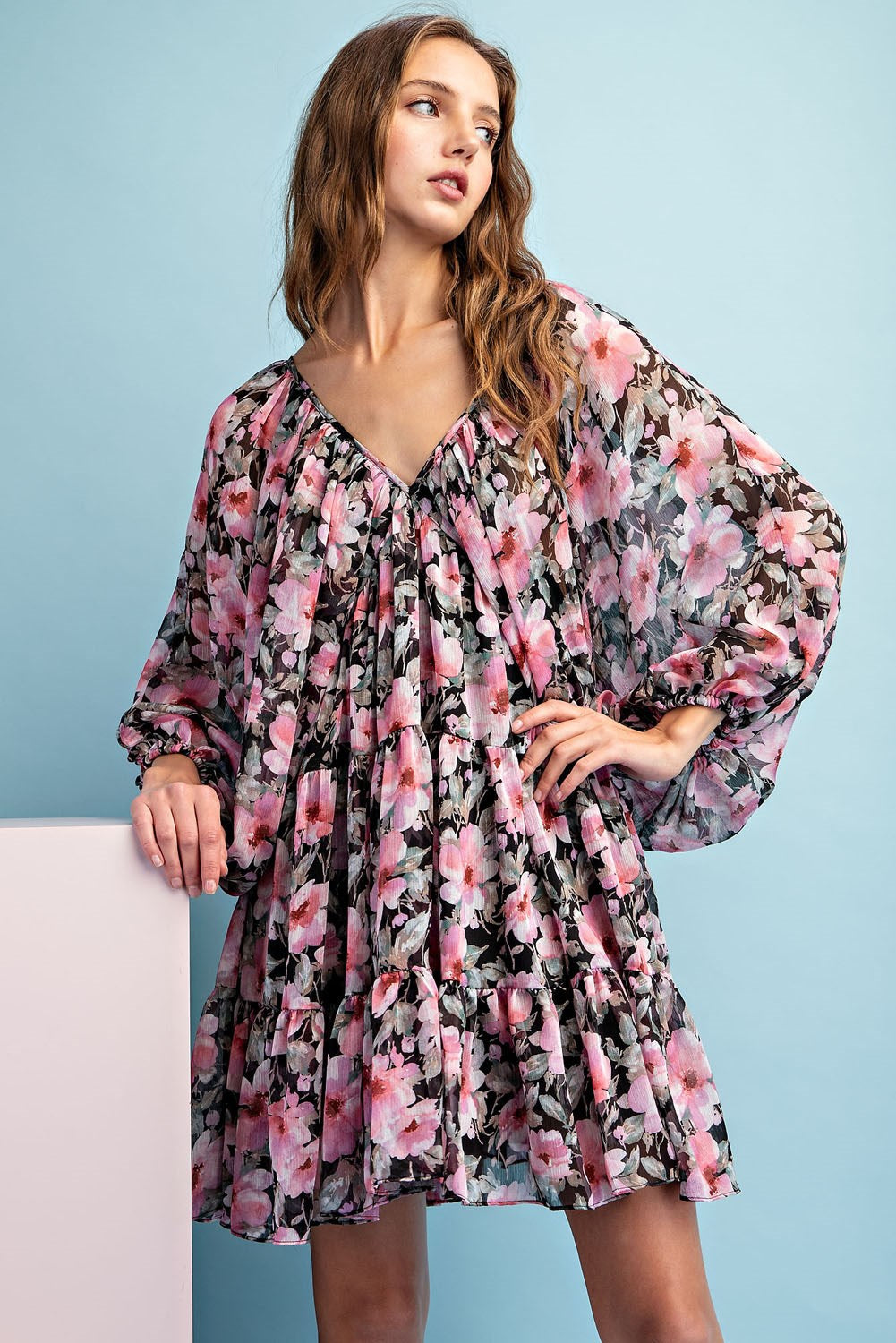 Floral V Neck Dress