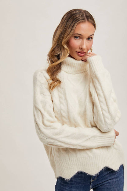 Scallop Hem Turtleneck Sweater