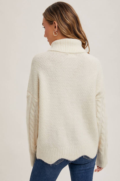 Scallop Hem Turtleneck Sweater