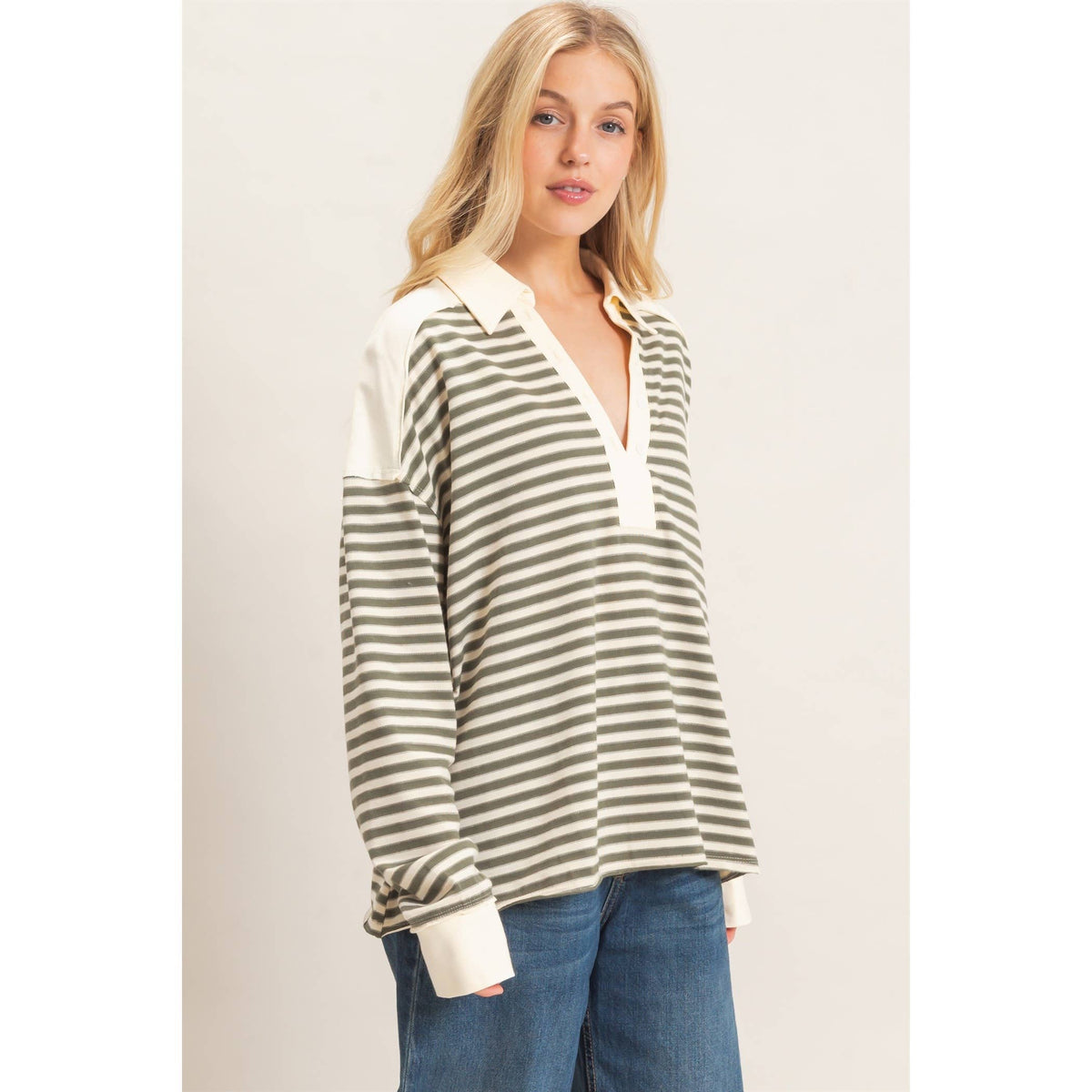 Striped Henley Sweatshirt