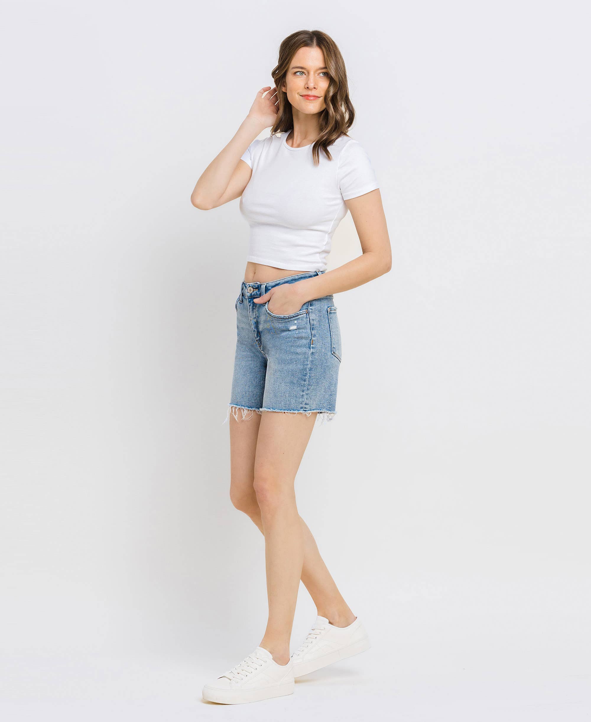 Rachael Raw Hem Midi Shorts
