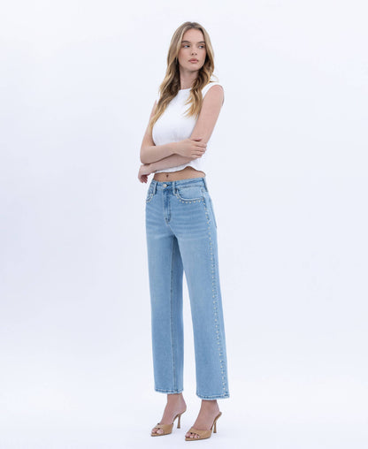High Rise Stud Ankle Denim
