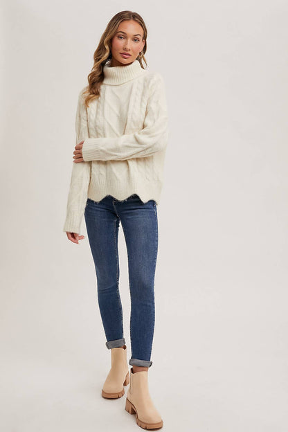 Scallop Hem Turtleneck Sweater
