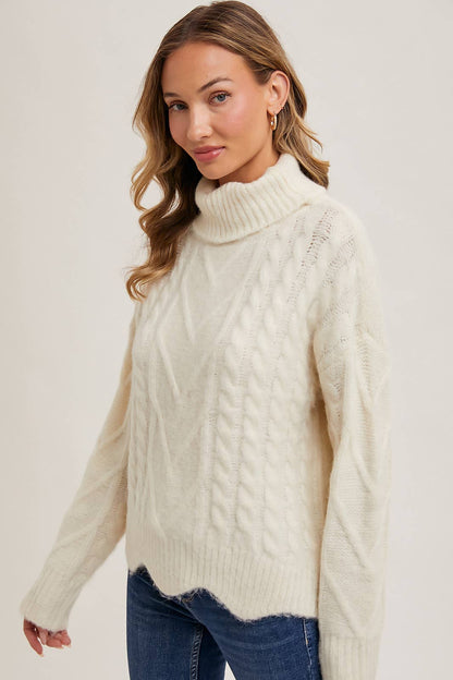Scallop Hem Turtleneck Sweater