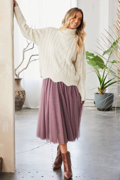 Scallop Hem Turtleneck Sweater