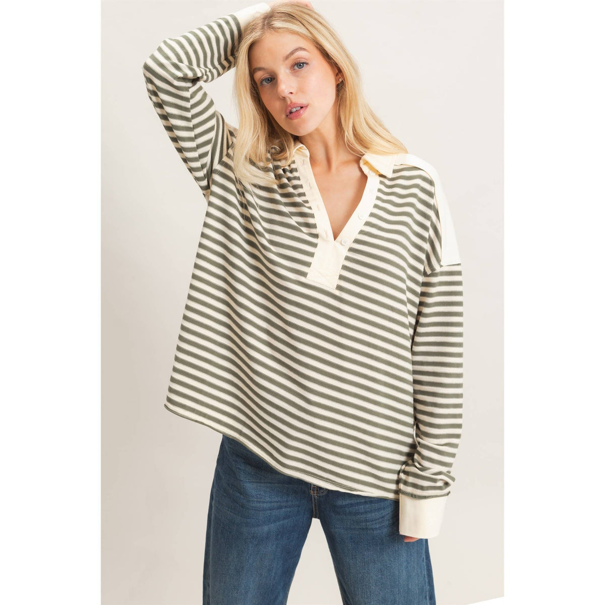 Striped Henley Sweatshirt
