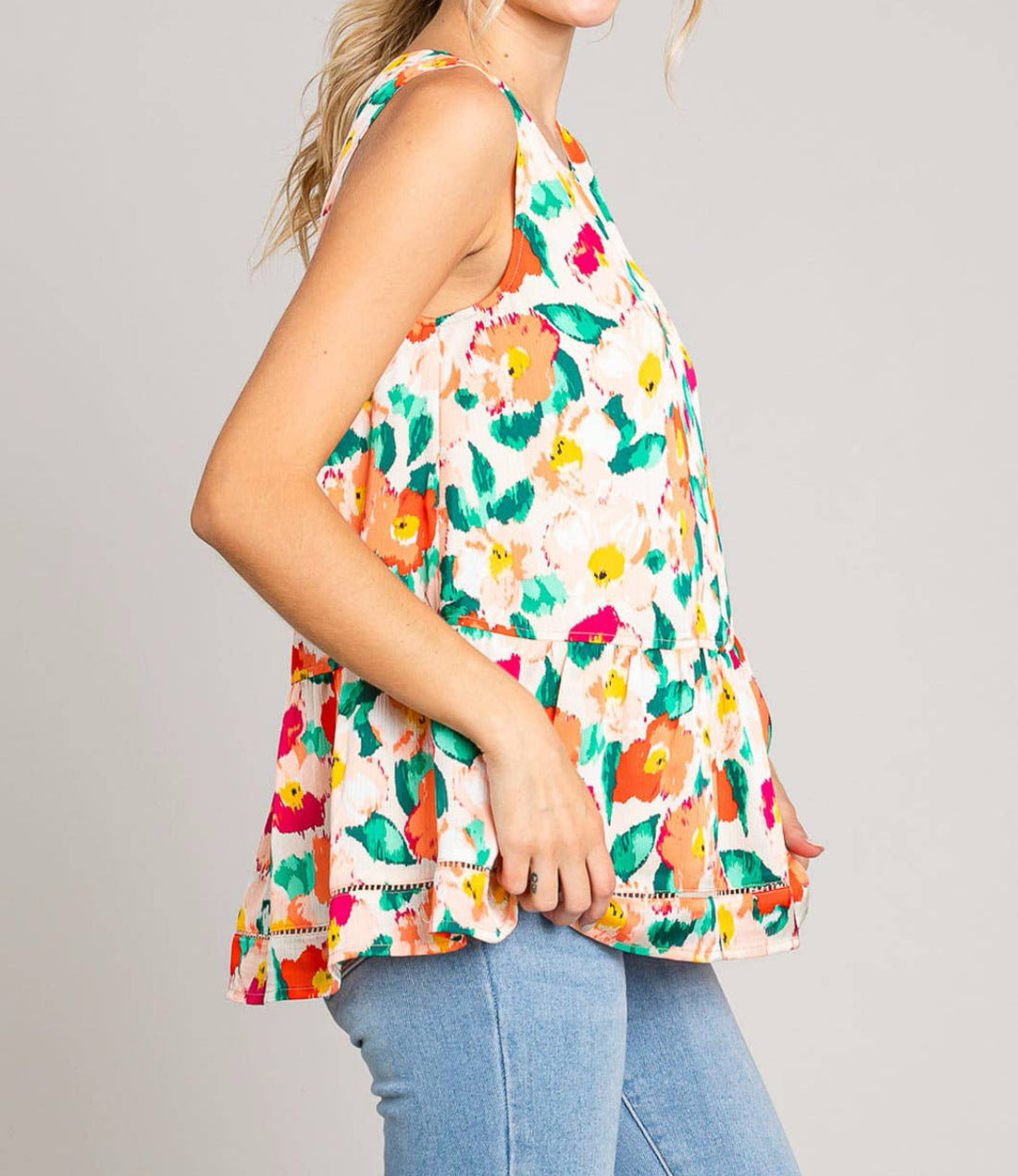 Floral Dreams Lined Ruffle Tank - PLUS