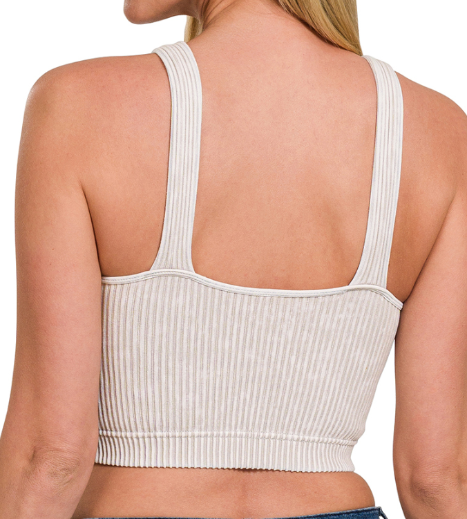 Washed Ribbed Bralette: Sand