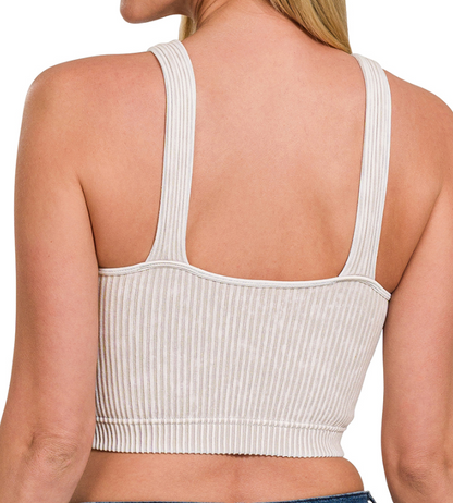 Washed Ribbed Bralette: Sand