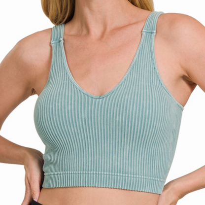 Washed Ribbed Bralette: Blue Grey