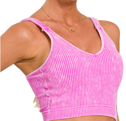 Washed Ribbed Bralette: Bright Mauve