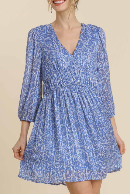 Metallic Blue Floral Dress